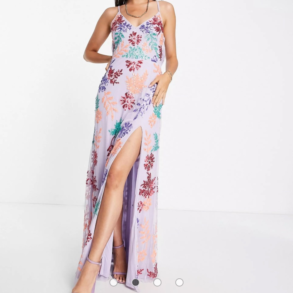 NWT ASOS Maya embroidered cross back slip dress in lilac